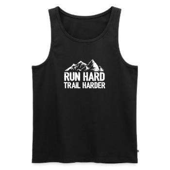 Run Hard. Trail Harder - Men's Premium Organic Tank Top - black - Front - AI Model Male 178 light (178cm)