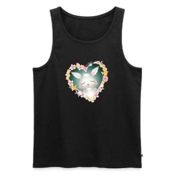 Rêves de lapin blanc mignons dans le cœur de fleur - Débardeur bio Premium Homme - noir - Devant - Michal (187cm)