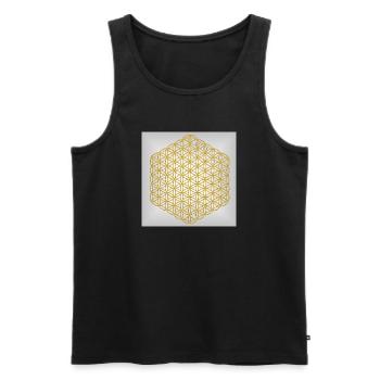 Flower of Life gold - 5th Dimension - Men's Premium Organic Tank Top - black - Front - AI Model Male 178 light (178cm)