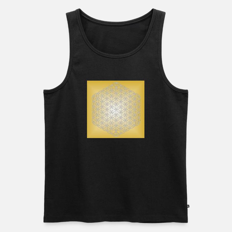 Blume des Lebens silber - 5. Dimension - Männer Premium Bio Tank Top - Schwarz