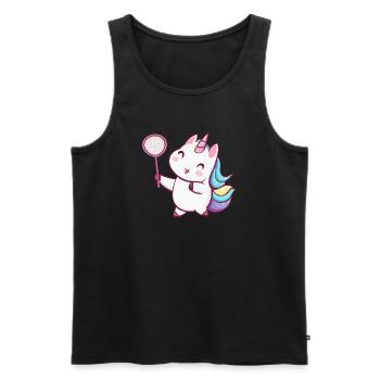 Mignonne licorne kawaii jouant au tennis de badminton - Débardeur bio Premium Homme - noir - Devant - Michal (187cm)