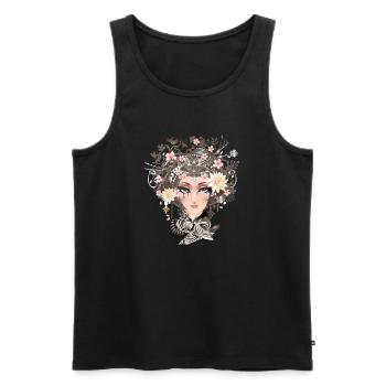 Portrait d’une jeune femme avec des fleurs dans les cheveux - Débardeur bio Premium Homme - noir - Devant - Michal (187cm)