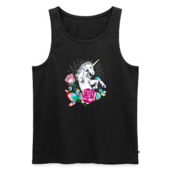 Enchanted Unicorn and Floral Fantasy - Men's Premium Organic Tank Top - black - Front - AI Model Male 178 light (178cm)
