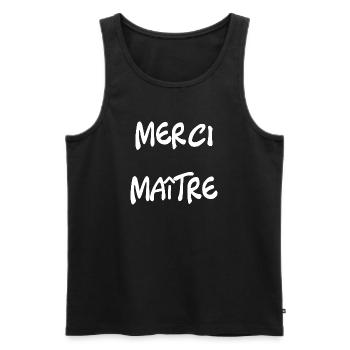 MAÎTRE. MERCI. MERCI MAÎTRE. CADEAU MAÎTRE - Débardeur bio Premium Homme - noir - Devant - Michal (187cm)