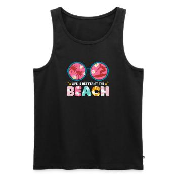 vacances d'été, summer, hello summer - Débardeur bio Premium Homme - noir - Devant - AI Model Male 178 light (178cm)