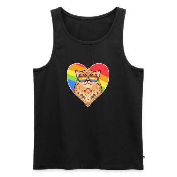 Regenbogen - Katze Perserkatze mit Brille und Herz - Männer Premium Bio Tank Top - Schwarz - Vorne - AI Model Male 178 light (178cm)