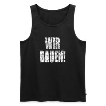 BAUBEGINN - HAUSBAU WIR BAUEN SPRÜCHE - BAUHERR - Männer Premium Bio Tank Top - Schwarz - Vorne - Michal (187cm)