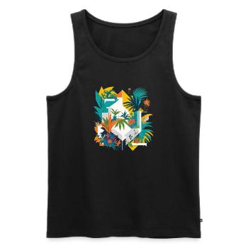 Jungle géométrique - Débardeur bio Premium Homme - noir - Devant - Michal (187cm)