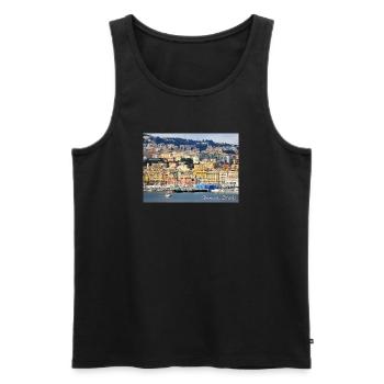 Gênes Italie – GÊNES Italie Port - Débardeur bio Premium Homme - noir - Devant - AI Model Male 178 light (178cm)