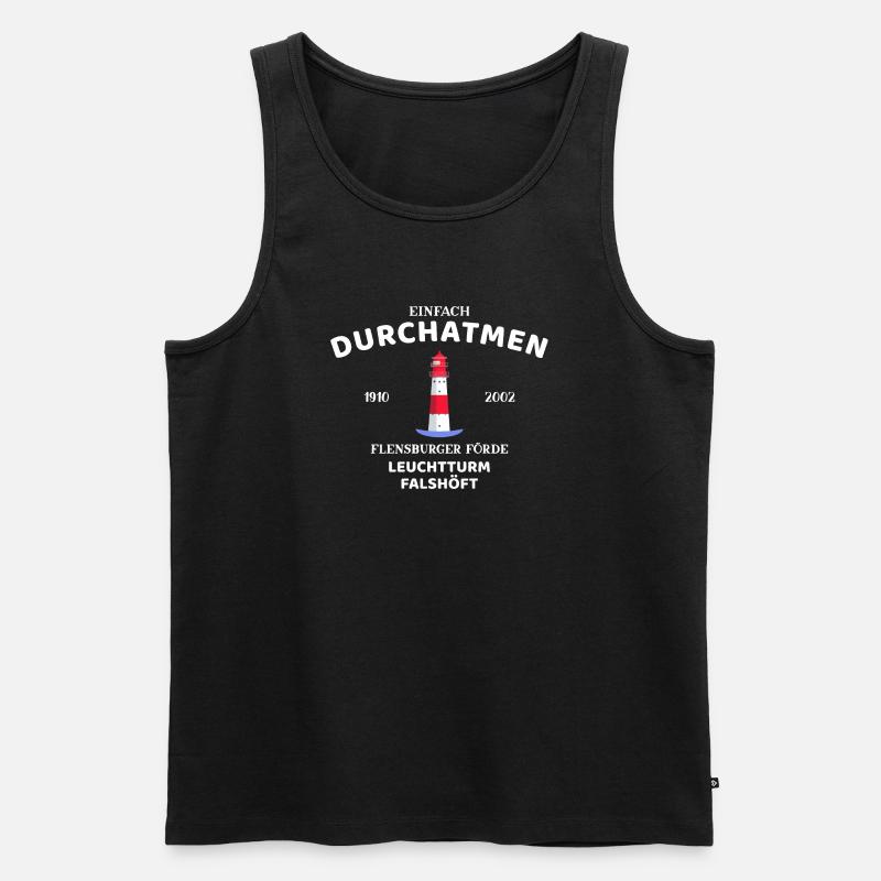 Flensburger Förde, Leuchtturm Falshöft, Durchatmen - Männer Premium Bio Tank Top - Schwarz