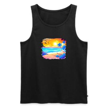 Summer Sunset Beach Watercolor - Men's Premium Organic Tank Top - black - Front - AI Model Male 178 light (178cm)