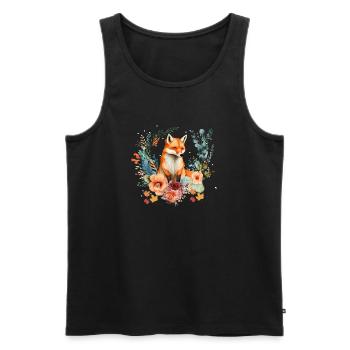 Renard roux mignon parmi les feuilles d 'automne - Débardeur bio Premium Homme - noir - Devant - AI Model Male 178 light (178cm)