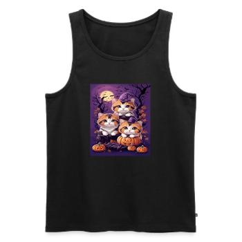 Trio de Chatons au style d'Halloween - Débardeur bio Premium Homme - noir - Devant - AI Model Male 178 light (178cm)