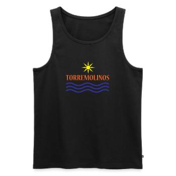 TORREMOLINOS-Eau du Soleil+Texte - Débardeur bio Premium Homme - noir - Devant - AI Model Male 178 light (178cm)