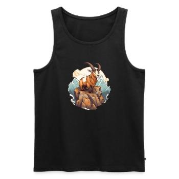 Chèvre de montagne avec des cornes dans le style alpin - Débardeur bio Premium Homme - noir - Devant - AI Model Male 178 light (178cm)