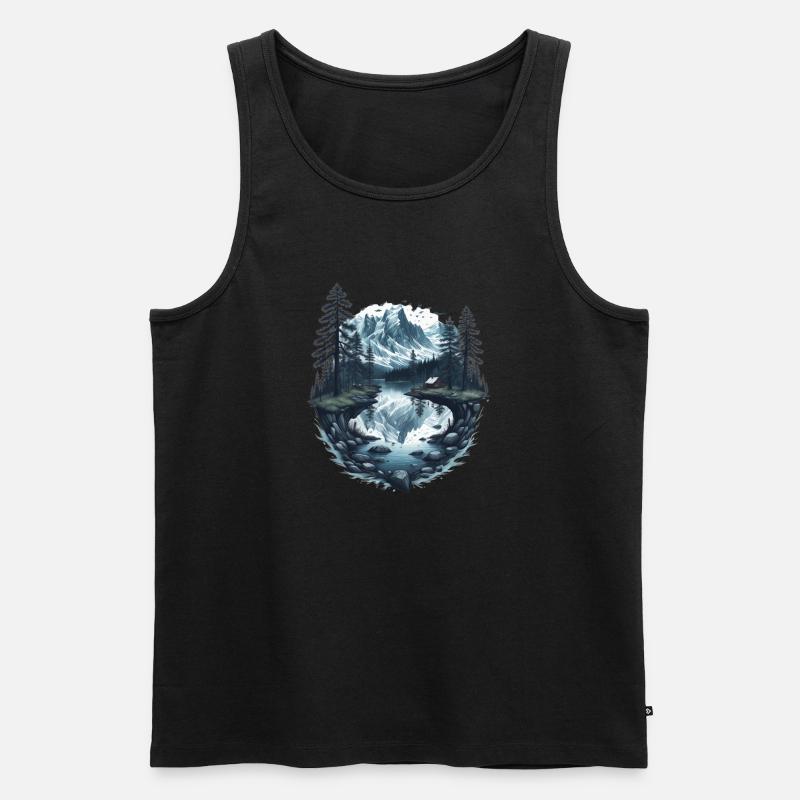Berglandschaft mit See - Männer Premium Bio Tank Top - Schwarz