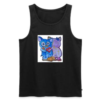 Liebes-Duo Katzengesicht mit Blumen - Männer Premium Bio Tank Top - Schwarz - Vorne - Michal (187cm)