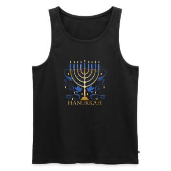goldfarbener Hanukkah Leuchter mit zwei Tauben - Männer Premium Bio Tank Top - Schwarz - Vorne - AI Model Male 178 light (178cm)