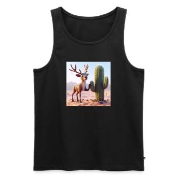Rentier neben Kaktus in der Wüste - Männer Premium Bio Tank Top - Schwarz - Vorne - AI Model Male 178 light (178cm)