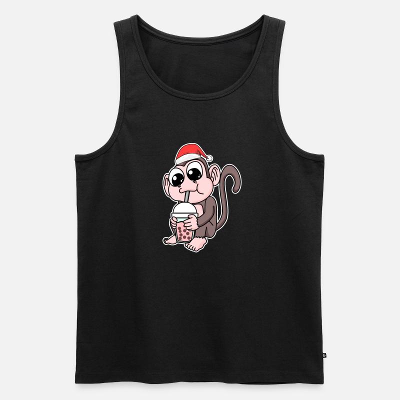 Monkey Christmas Bubble Tea - Men's Premium Organic Tank Top - black