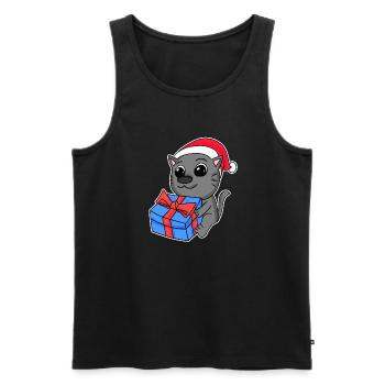 Chat Noël - Débardeur bio Premium Homme - noir - Devant - AI Model Male 178 light (178cm)