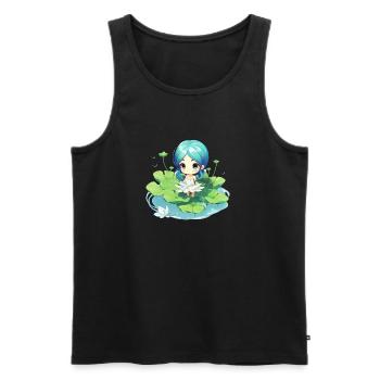 Kawaii Girl on Water Lilies – Cute Design - Men's Premium Organic Tank Top - black - Front - Michal (187cm)