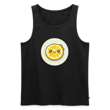 Yellow lemon slice with face - Men's Premium Organic Tank Top - black - Front - AI Model Male 178 light (178cm)