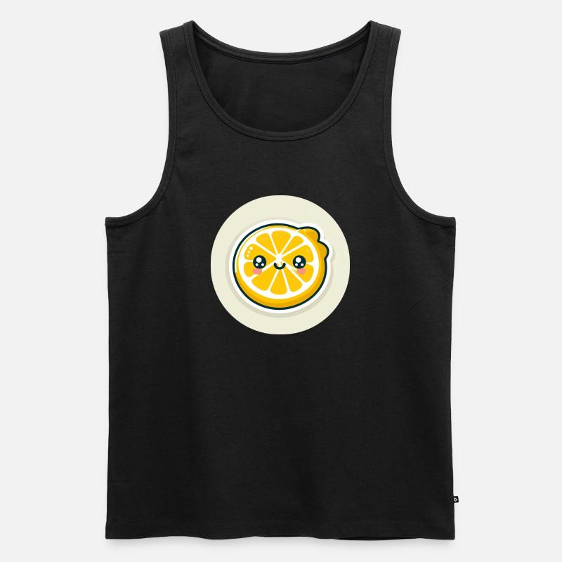 Gelbe Zitronenscheibe mit Gesicht - Männer Premium Bio Tank Top - Schwarz