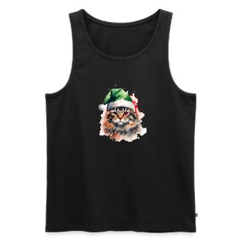 Watercolor Cat with Green Santa Claus Hat - Men's Premium Organic Tank Top - black - Front - Michal (187cm)