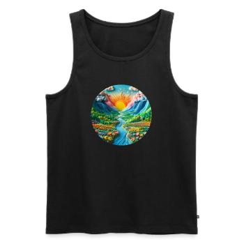 Landschaft bunt mit Sonne Berge und See aus Knete - Männer Premium Bio Tank Top - Schwarz - Vorne - Michal (187cm)