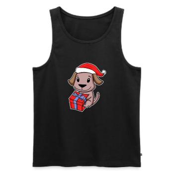 Chien avec chapeau de père Noël et cadeau de Noël - Débardeur bio Premium Homme - noir - Devant - Michal (187cm)