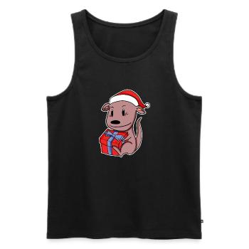 Kangourou avec bonnet de père Noël et cadeau de Noël - Débardeur bio Premium Homme - noir - Devant - Michal (187cm)