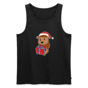 Bison with Santa hat and Christmas gift - Men's Premium Organic Tank Top - black - Front - Michal (187cm)