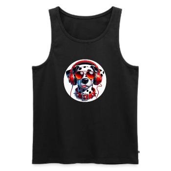 Chien dalmatien avec lunettes et écouteurs - Débardeur bio Premium Homme - noir - Devant - Michal (187cm)