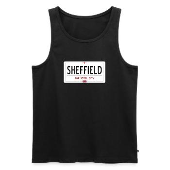 Ortsschild Sheffield - Männer Premium Bio Tank Top - Schwarz - Vorne - AI Model Male 178 light (178cm)