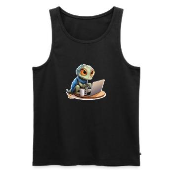 Cute Gecko Internet Coffee Nerd Funny Shirt - Men's Premium Organic Tank Top - black - Front - AI Model Male 178 light (178cm)
