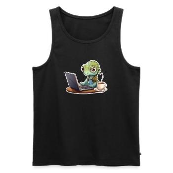 Gecko Home Office Coffee Laptop Funny Shirt - Men's Premium Organic Tank Top - black - Front - AI Model Male 178 light (178cm)