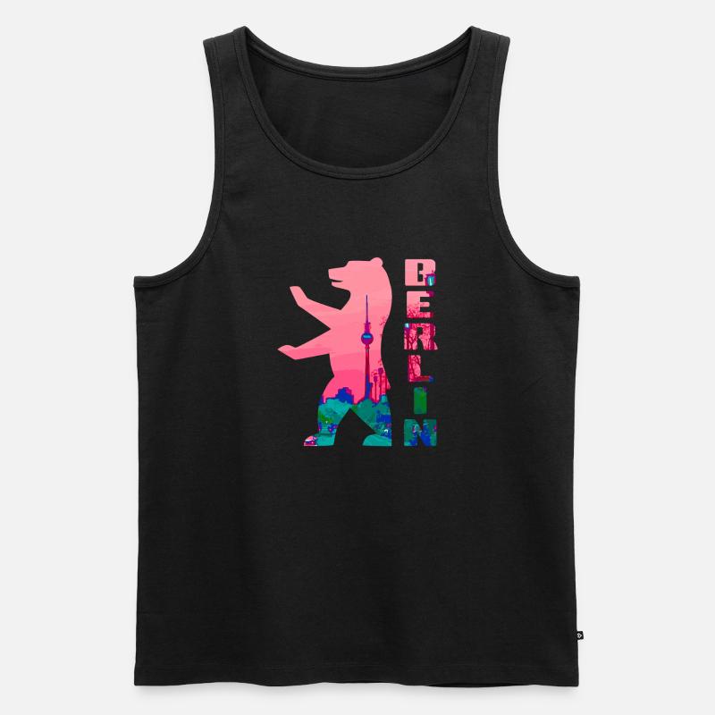 Berlin Bär Neon Silhouette - Männer Premium Bio Tank Top - Schwarz