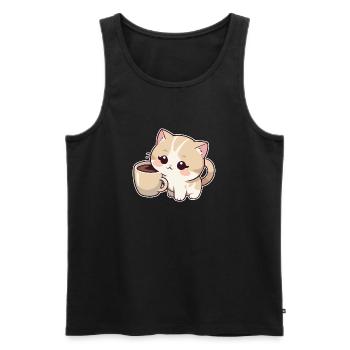 Kitten with coffee cup - Men's Premium Organic Tank Top - black - Front - AI Model Male 178 light (178cm)