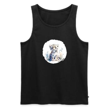 Schneeleopard Aquarell - Männer Premium Bio Tank Top - Schwarz - Vorne - Michal (187cm)