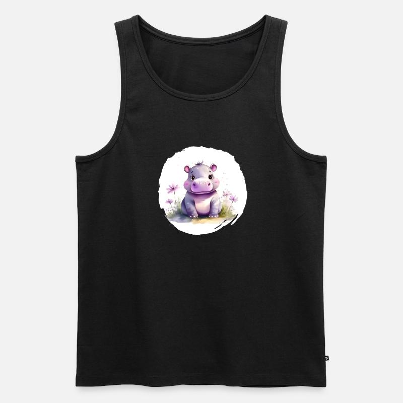 Aquarell Nilpferd - Männer Premium Bio Tank Top - Schwarz