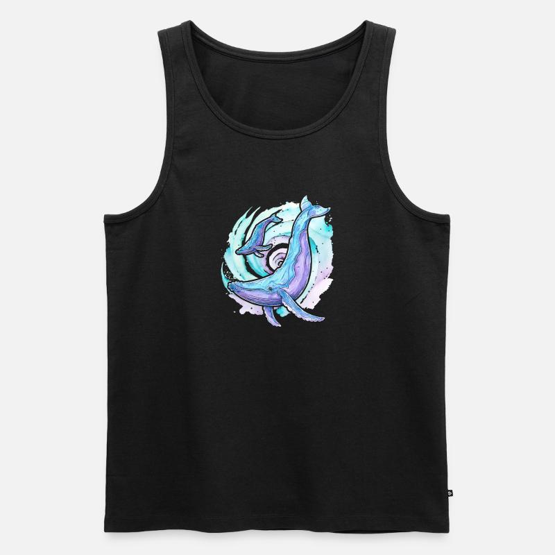 Buckelwal mit Kalb - Männer Premium Bio Tank Top - Schwarz