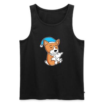 Welsh Corgi Pembroke Sleeping Fatigue Dog Dogs - Men's Premium Organic Tank Top - black - Front - AI Model Male 178 light (178cm)