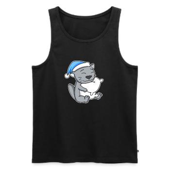 Sleeping Tired - Cat with Pillow and Sleepy Cap - Men's Premium Organic Tank Top - black - Front - Michal (187cm)