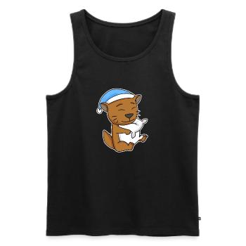 Sleeping Tired - Cat with Pillow and Sleepy Cap - Men's Premium Organic Tank Top - black - Front - Michal (187cm)