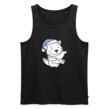 Sleeping Tired - Cat with Pillow and Sleepy Cap - Men's Premium Organic Tank Top - black - Front - Michal (187cm)