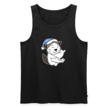 Sleeping Tired - Cat with Pillow and Sleepy Cap - Men's Premium Organic Tank Top - black - Front - Michal (187cm)
