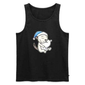 Sleeping Tired - Cat with Pillow and Sleepy Cap - Men's Premium Organic Tank Top - black - Front - Michal (187cm)