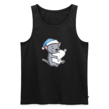 Sleeping Tired - Cat with Pillow and Sleepy Cap - Men's Premium Organic Tank Top - black - Front - Michal (187cm)