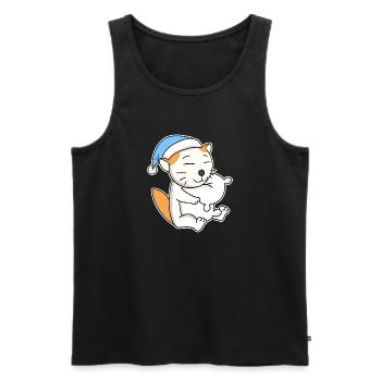 Schlafen Müde - Katze mit Kissen und Schlafmütze - Männer Premium Bio Tank Top - Schwarz - Vorne - AI Model Male 178 light (178cm)